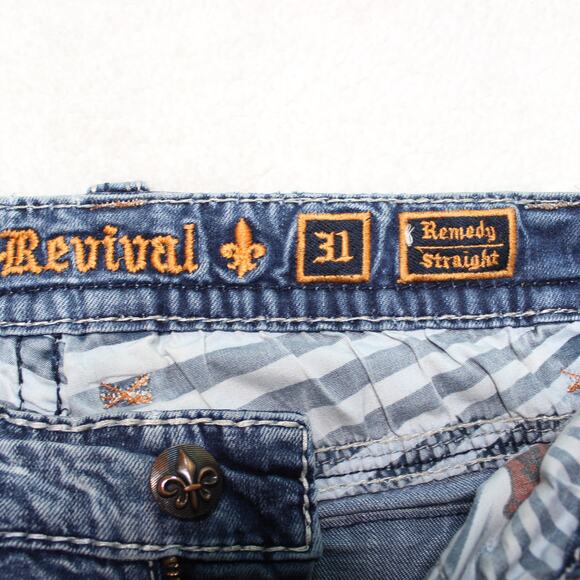 Rock Revival Remedy J Straight Leg Jeans Size 31 Distressed Light Wash - Picture 4 of 11